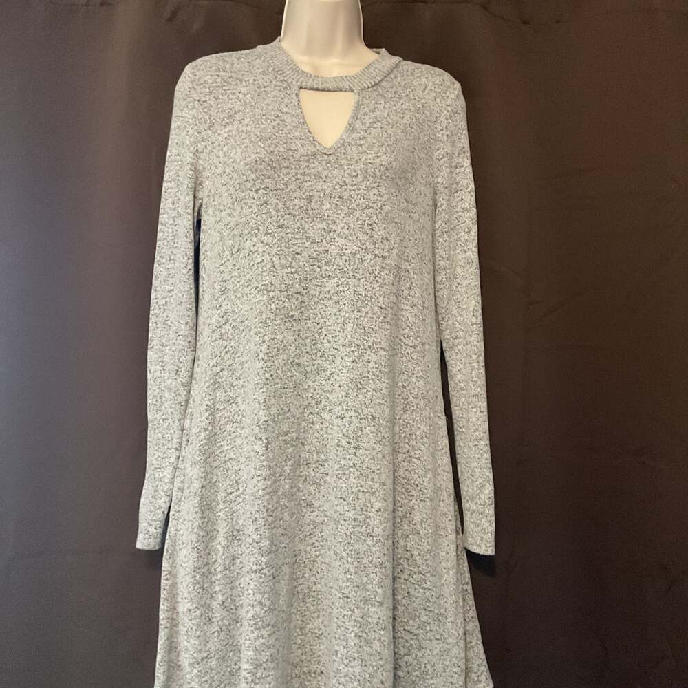 IZ Byer Gray Marl Long Sleeve Tunic Dress with Cutout Neck - Size M